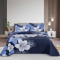 DJY 3 Pieces Quilt Set Queen Navy Blue Floral Pattern Quilt Coverlet Set by HOME