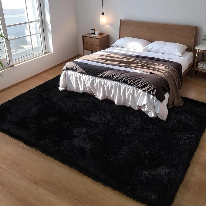 Black Fluffy 8x10 Large Area Rug, Soft Washable Shag Carpet | Cute plush fuzzy - Image 6