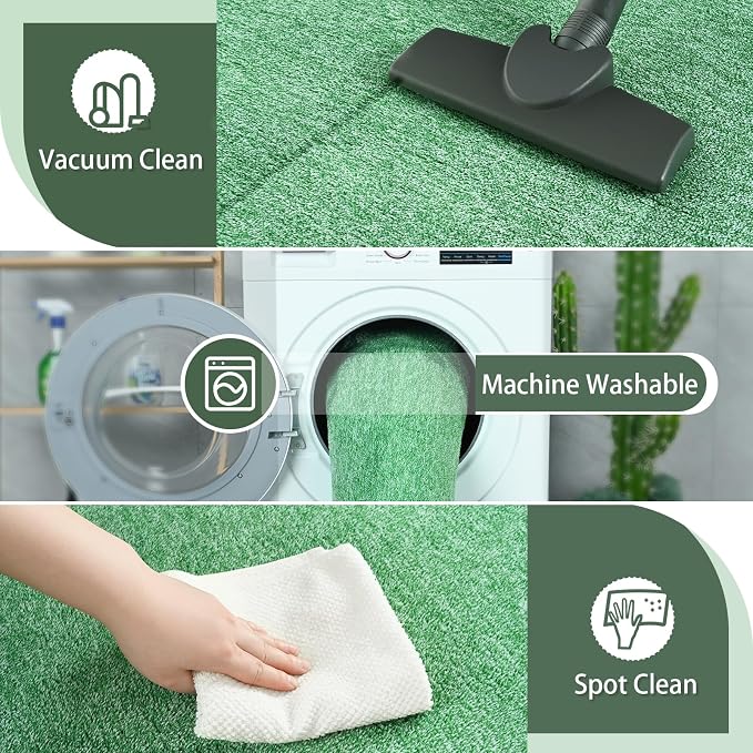 5x7 Area Rugs for Living Room Non Slip Dorm Bedroom Rug, Matte Green | Modern - Image 4