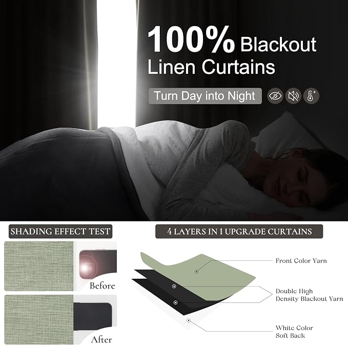 Sage Green Blackout Linen Curtains 86 Inches Long - Image 2