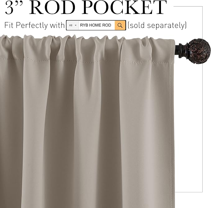 RYB HOME Short Sand Blackout Curtains - Image 2