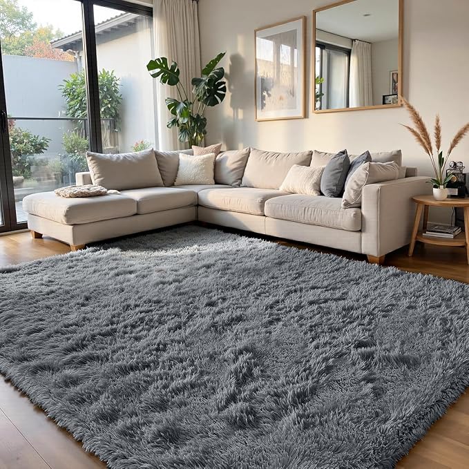 Grey 8x10 Area Rugs for Living Room, Fluffy Shag Rug Large Bedroom Carpet | by Yongyangjuxi