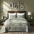 akkialla Reversible Green Boho Queen Quilt Set, 2-Piece Bohemian Aztec by akkialla