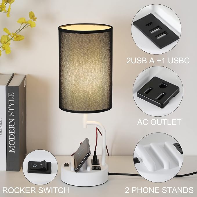 Dreamholder Table Lamp with 3 USB Charging Ports, Modern Desk Lamp with AC - Image 2