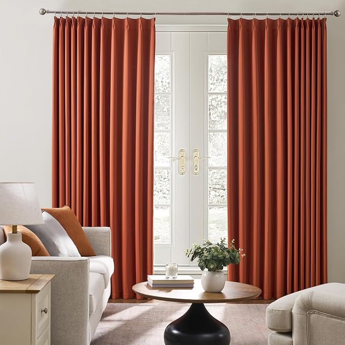 90 Inch Burnt Orange Pleated Curtains - Image 4