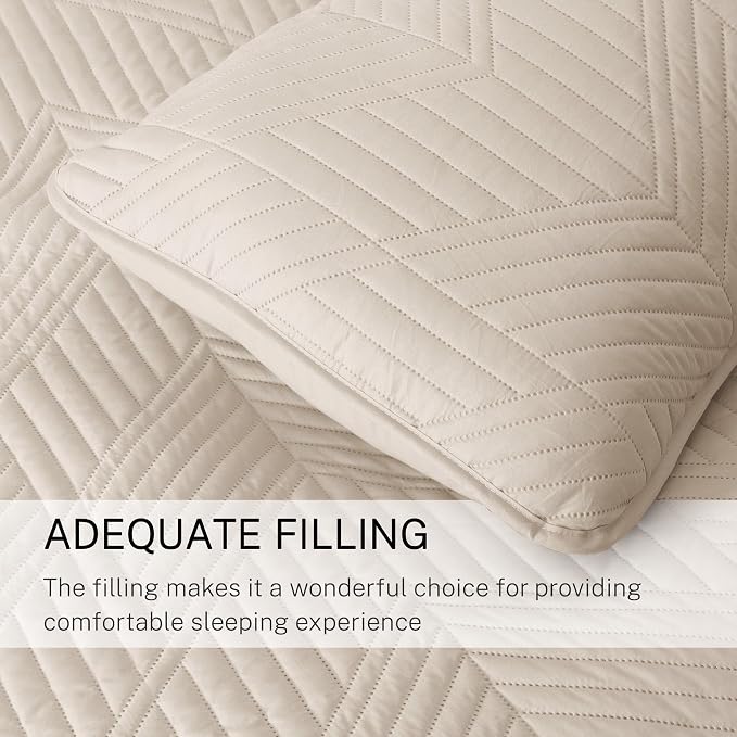 Exclusivo Mezcla Ultrasonic Full Queen Quilt Bedding Set, Brich Beige | - Image 6