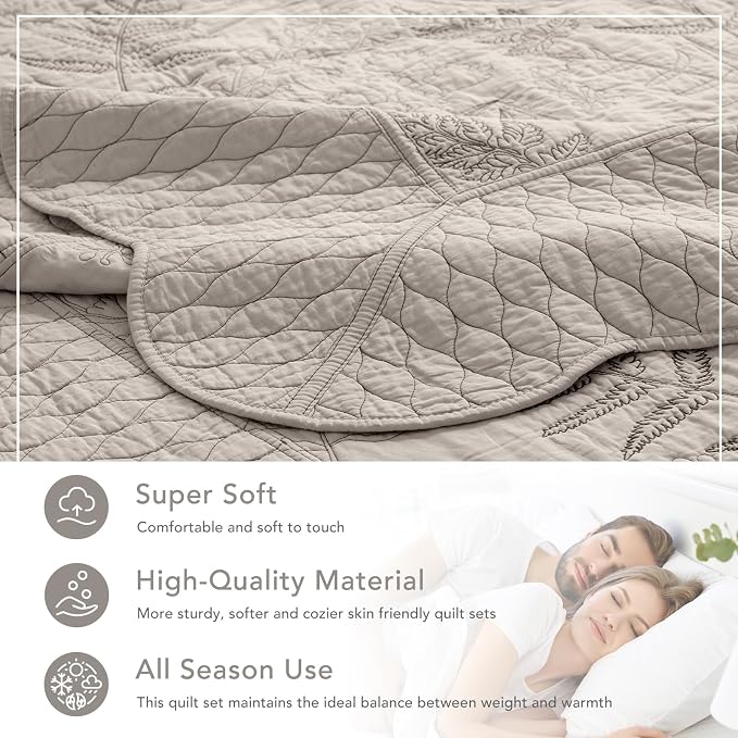 Lady Ann Oversized King Bedspread 120x120, Leaves Pattern Stitching Printed - Image 7