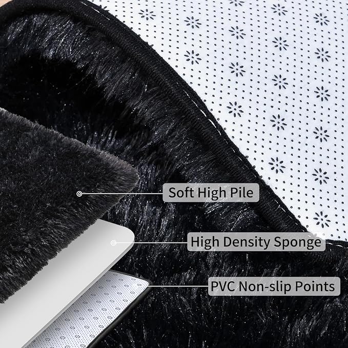 Fluffy Shag Runner Rugs for Bedroom Hallways, 2x8 Black Long Soft Throw Area - Image 6