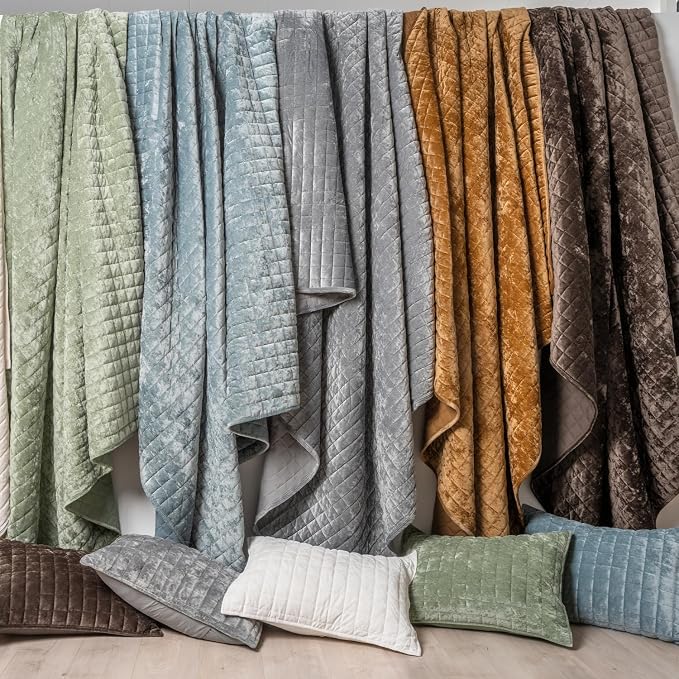 RECYCO Channel Box Stitch Velvet Quilt Set, Full Queen Size, Walnut Brown | - Image 6