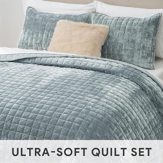 RECYCO Channel Box Stitch Velvet Quilt Set, Full Queen Size, Luxury Oversized - Image 4
