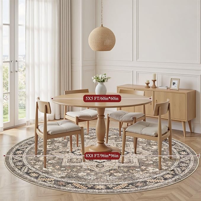 cotiled 8ft Round Living Room Area Rug, Traditional, Dining Room, and Home - Image 5