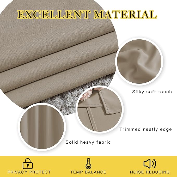 NICETOWN Blackout Taupe Curtains & Drapes 90 inches Long - Image 3