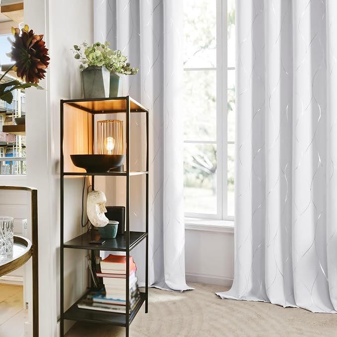 Deconovo Blackout Curtains, Decorative Silver Foil Print Room Darkening Curtain - Image 3