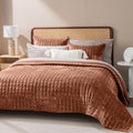 RECYCO Channel Box Stitch Velvet Quilt Set, Full Queen Size, Terracotta | Ultra by RECYCOHOMECOLLECTION