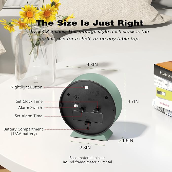 AYRELY® 4.5" Analog Alarm Clock, Small Retro Desk Clock and Table Clock | - Image 7