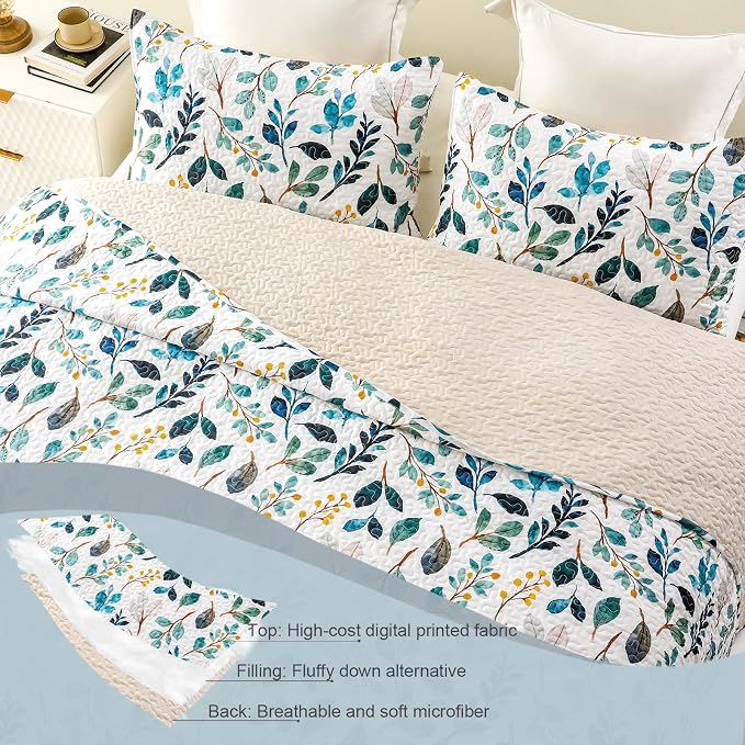 Whale Flotilla Patchwork Quilts Queen Size, Extra Soft Floral Bedspreads | - Image 4