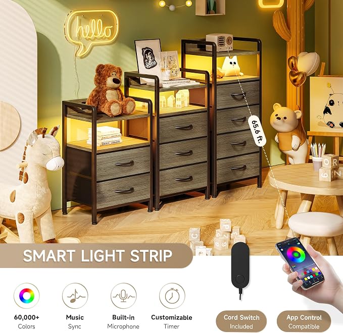 Lazzanto Nightstand with Rear Charging Station, LED Light, 4 Drawers, 2 USB-A - Image 5