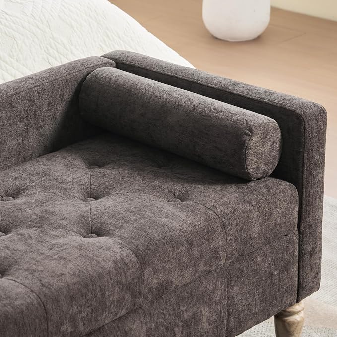64.6" End of Bed Storage Bench for Bedroom, Dark Charcoal Brown. | Modern End - Image 6