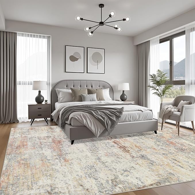 9x12 Area Rug Living Room: Modern Washable Indoor Soft Carpet Taupe | - Image 3