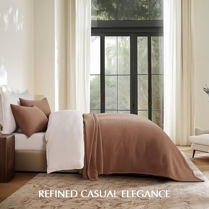EVERGRACEHOME Cotton Gauze Matelassé Coverlet, King Size, Terracotta Clay | - Image 5
