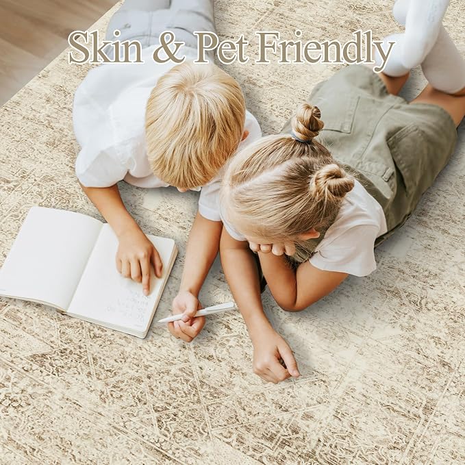Soalmost 6x9 Area Rug for Living Room Washable Non-Slip Rugs Light Brown | - Image 5
