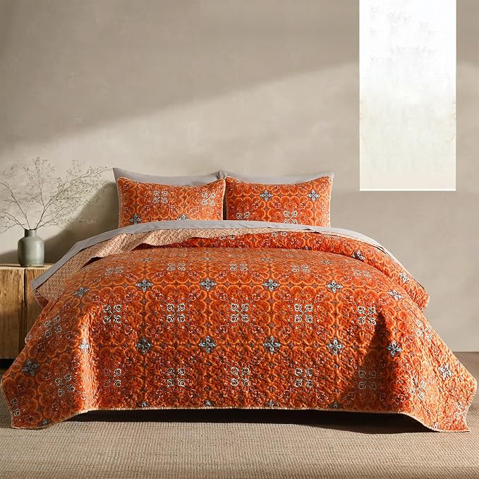 Boho Quilt Queen Set, 3-Piece Hand-Quilted Bedspread, Lightweight All Season - Image 6