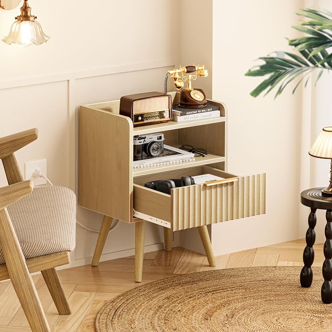 Huuger Nightstand with Charging Station, USB-C Port, End Table | Fluted Night - Image 7