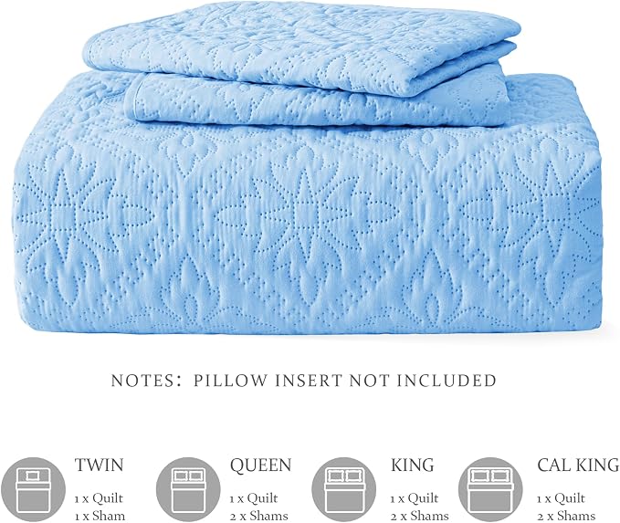 Exclusivo Mezcla King Quilt Set, Light Blue | Lightweight Soft Bedspreads - Image 6