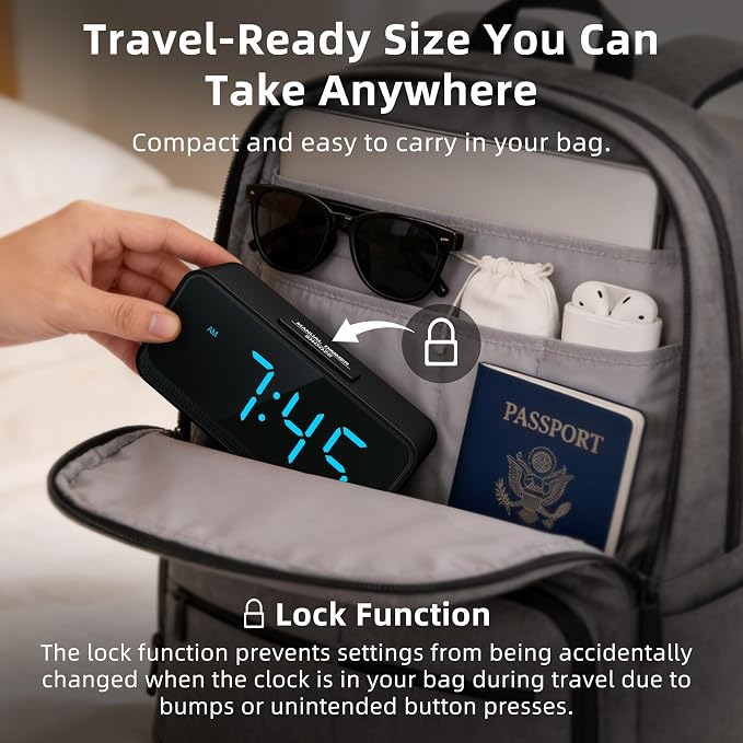 Battery Operated Small Alarm Clock: Compact Cordless Design | Digital Large - Image 4