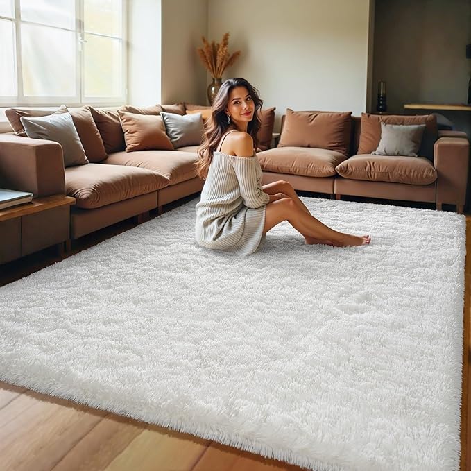HOMORE 5x8 Area Rug for Living Room, Ivory Fluffy Rug for Bedroom Kids Dorm | - Image 5