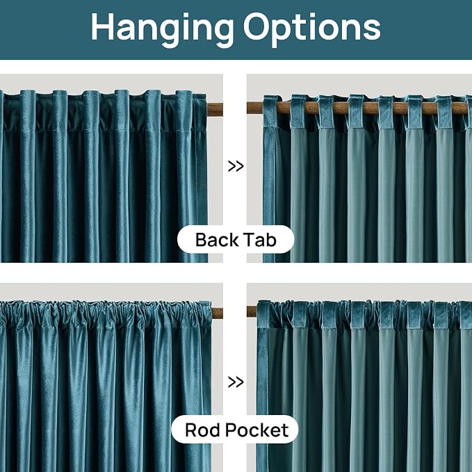 Luxury Peacock Blue Velvet Curtains 108 inches - Image 6
