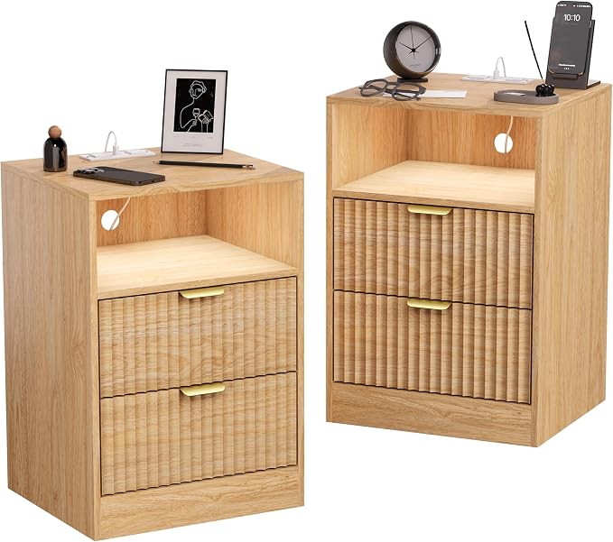 Fluted Nightstand Set of 2, LED Nightstand - Image 9