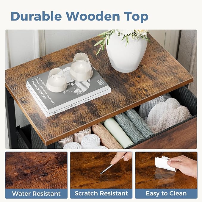 DUMOS 3 Drawer Nightstand for Bedroom, Small Night Stand Chest of Drawers | - Image 5