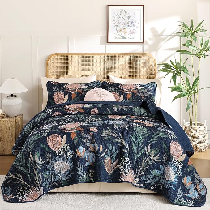 Dintszyayue Quilt Queen Size Navy, Soft Microfiber Lightweight Farmhouse Bed - Image 9