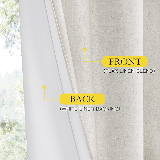 NICETOWN 100% Blackout Linen Texture Curtains 90 inches Long, Thermal Insulated - Image 5