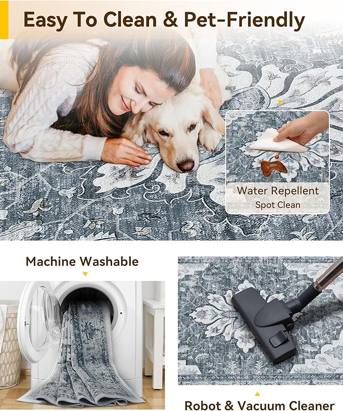 RELEANY Washable Area Rug, Runner 2'6"x8', Water Repellent, Pet Friendly - Image 3