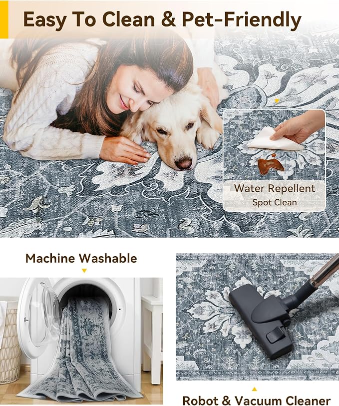 RELEANY Washable Area Rug, Small 2'x4', Water Repellent, Pet Friendly, Vintage - Image 4