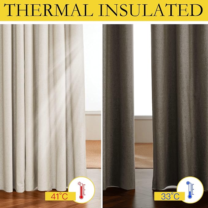 NICETOWN 100% Blackout Linen Texture Curtains 80" Long, Thermal Insulated Full - Image 3
