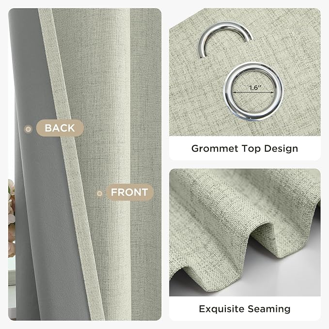 Joydeco Light Beige Black Out Curtains 84 Inch Long 2 Panels Set, Faux Textured - Image 5