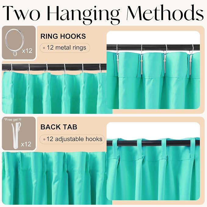 Etherealveil Turquoise Green Pinch Pleated Blackout Curtains 2P 40"x102" | Back - Image 7