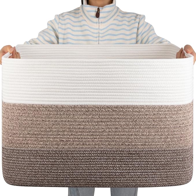 OIAHOMY Blanket Basket Laundry Basket Dog Toy Basket 108L Dark Brown | Large by MasterofSpaceOptimization