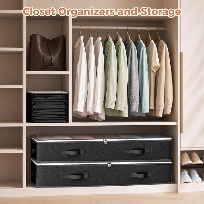 95L Under Bed Storage, 4 Pack Closet Organizers Black | Underbed Storage Bags - Image 4