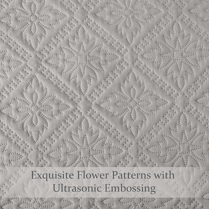 Exclusivo Mezcla Full Queen Quilt Set, Light Grey | Lightweight Soft Bedspreads - Image 5