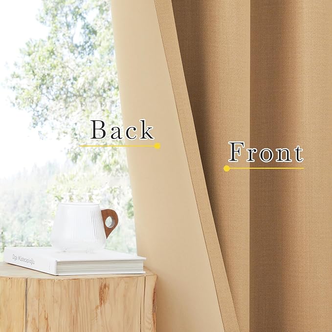 NICETOWN Thick Faux Linen Room Darkening Caramel Curtains 108 inches Long - Image 6