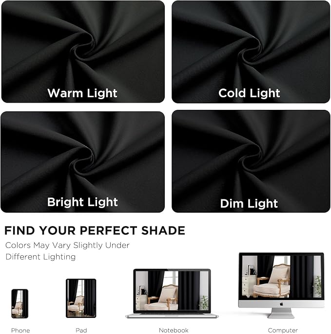 CUCRAF Black Blackout Curtains 54 Inches Long, Thermal Insulated Noise Reducing - Image 7