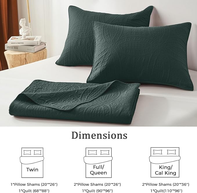 akkialla Mocha Forest Green Twin Quilt Set, Ultrasonic Lightweight Bedspread - Image 6