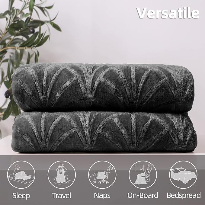 Whale Flotilla Soft Flannel Fleece Bed Blanket Queen Size, Dark Grey | Cozy - Image 7
