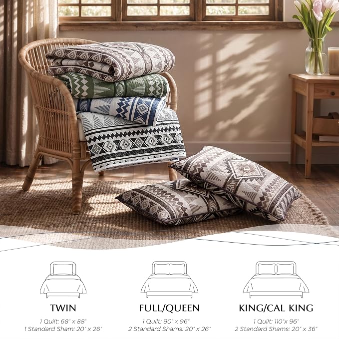 akkialla Reversible Green Boho Twin Quilt Set, 2-Piece Bohemian Aztec - Image 8