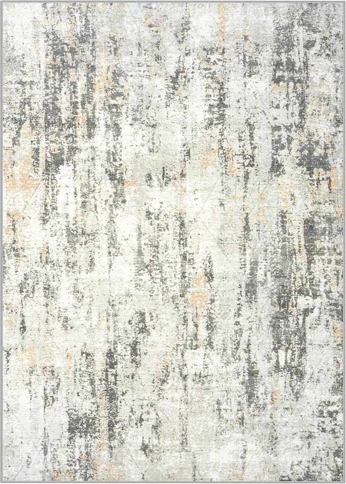 9x12 Area Rugs for Living Room: Washable Abstract Grey Brown Badroom Carpet | - Image 2
