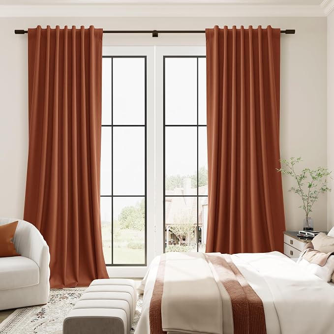 Terracotta Linen 100% Blackout Curtains 90 Inches Long - Image 4